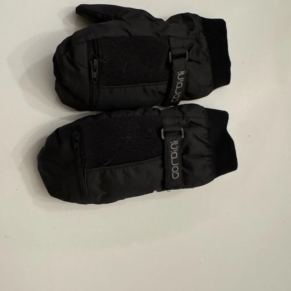 Black Mittens with Adjustable Strap